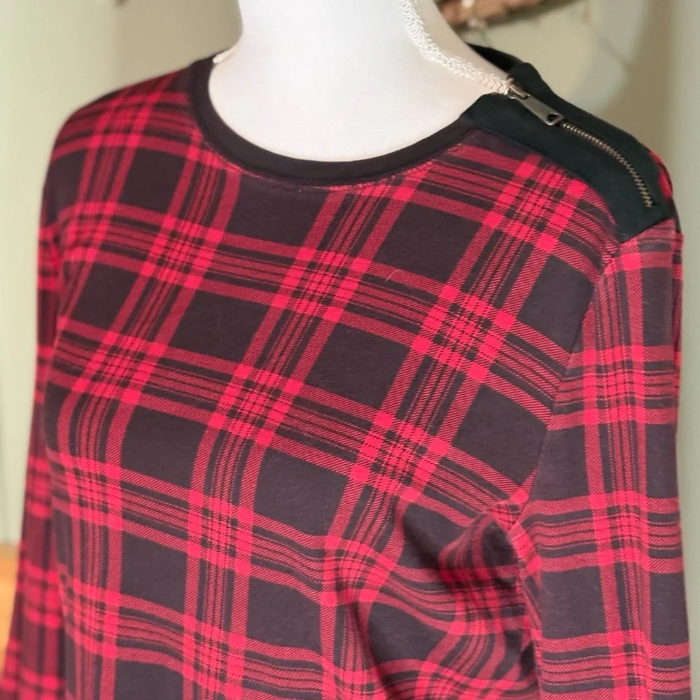 Ralph Lauren Red & Black Plaid Blouse with shoulder zip and elbow patches. XL - Picture 2 of 12